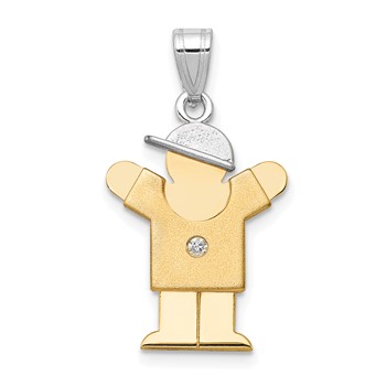 14k Two-tone The Kids Small Boy with Hat on Right VS Diamond Love Pendant