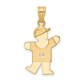 14k The Kids Small Boy with Hat on Left VS Diamond Kiss Pendant