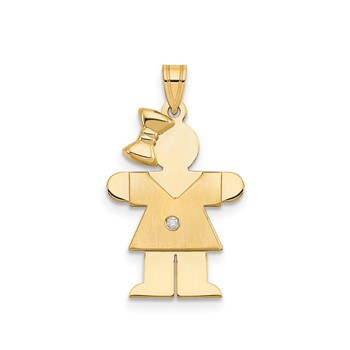 14k The Kids Small Girl with Bow on Left AA Diamond Hugs Pendant