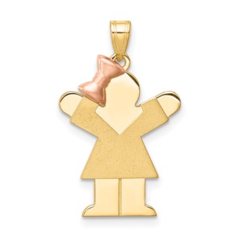 14k Two-tone The Kids Small Girl with Bow on Left Engravable Love Charm