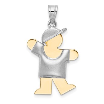 14k Two-tone The Kids Medium Puffed Boy with Hat on Left Engravable Kiss Charm