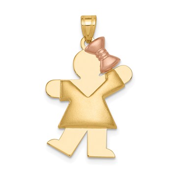 14k Two-tone The Kids Medium Puffed Girl with Bow on Right Engravable Kiss Charm