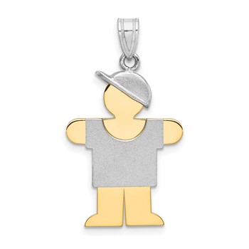 14k Two-tone The Kids Medium Boy with Hat on Right Engravable Hugs Charm