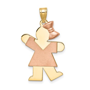 14k Two-tone The Kids Medium Girl with Bow on Right Engravable Kiss Charm