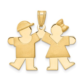 14k The Kids Solid Engravable Small Boy on Right and Girl on Left Kiss Charm