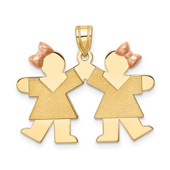 14k Two-tone The Kids Small Double Girls Engravable Kiss Charm