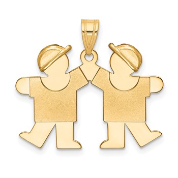 14k The Kids Solid Engravable Small Double Boys Kiss Charm