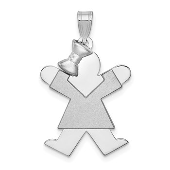 14k White Gold The Kids Medium Girl with Bow on Left Engravable Joy Charm