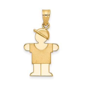 14k The Kids Solid Engravable Small Boy with Hat on Right Hugs Charm