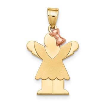 14k Two-tone The Kids Small Girl with Ruffles and Bow on Right Engravable Love Charm