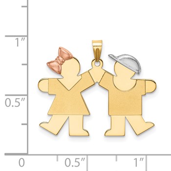 14k Tri-color The Kids Small Girl on Left and Boy on Right Engravable Kiss Charm — alternate view