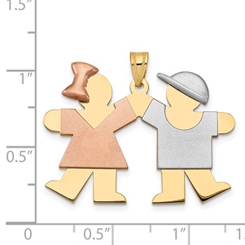 14k Tri-color The Kids Medium Girl on Left and Boy on Right Engravable Kiss Charm — alternate view