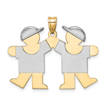 14k Two-tone The Kids Medium Double Boys Engravable Kiss Charm
