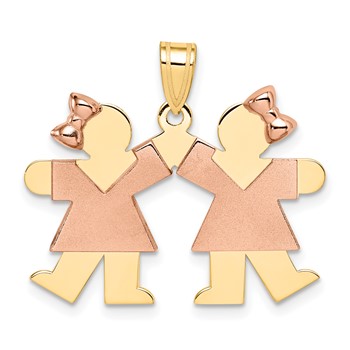 14k Two-tone The Kids Small Double Girls Engravable Kiss Charm