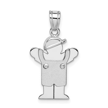 14k White Gold The Kids Small Boy in Overalls with Hat on Left Engravable Love Charm