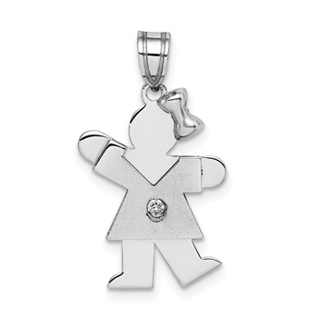 14k White Gold The Kids Small Girl with Bow on Right A Diamond Kiss Charm