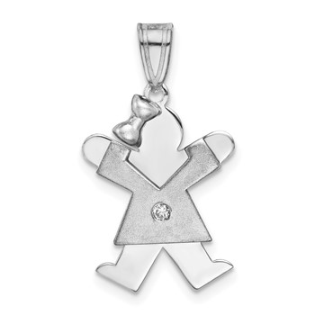 14k White Gold The Kids Small Girl with Bow on Left VS Diamond Joy Charm