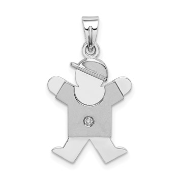 14k White Gold The Kids Small Boy with Hat on Right VS Diamond Joy Charm