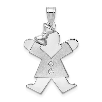 14k White Gold The Kids Medium Girl with Bow on Left VS Diamond Joy Charm