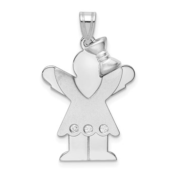 14k White Gold The Kids Medium Girl with Ruffles and Bow on Right A Diamond Love Charm
