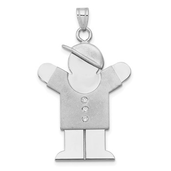14k White Gold The Kids Large Boy with Hat on Right AA Diamond Love Pendant