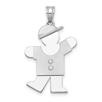 14k White Gold The Kids Medium Boy with Hat on Left A Diamond Kiss Charm