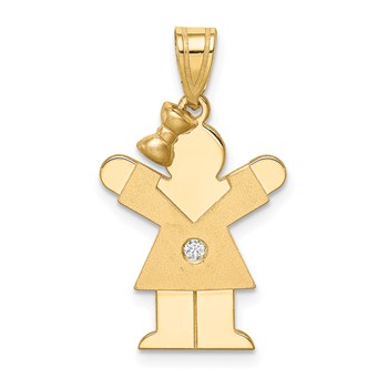 14k The Kids Small Girl with Bow on Left VS Diamond Love Pendant
