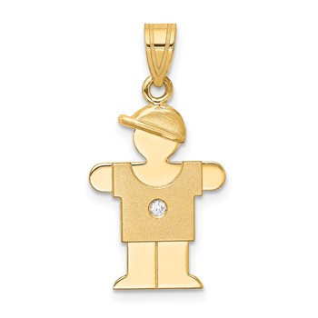 14k The Kids Small Boy with Hat on Right AA Diamond Hugs Pendant