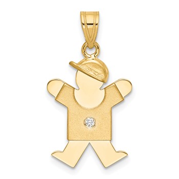 14k The Kids Small Boy with Hat on Right VS Diamond Joy Pendant