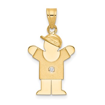 14k The Kids Small Boy with Hat on Right AAA Diamond Love Pendant