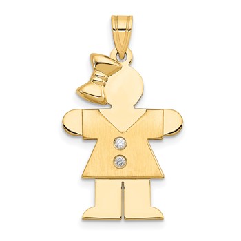 14k The Kids Medium Girl with Bow on Left AAA Diamond Hugs Pendant