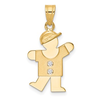 14k The Kids Medium Boy with Hat on Left AA Diamond Kiss Pendant