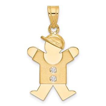14k The Kids Medium Boy with Hat on Right VS Diamond Joy Pendant