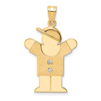 14k The Kids Medium Boy with Hat on Right AA Diamond Love Pendant