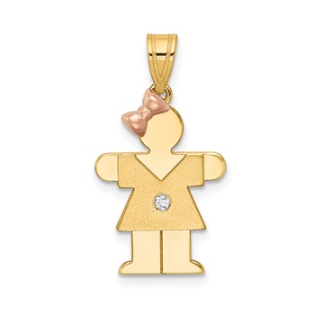 14k Two-tone The Kids Small Girl with Bow on Left A Diamond Hugs Pendant