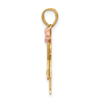 14k Two-tone The Kids Small Girl with Ruffles and Bow on Right VS Diamond Love Pendant — alternate view