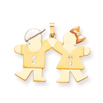 14k Tri-Color A Diamond kid pendant