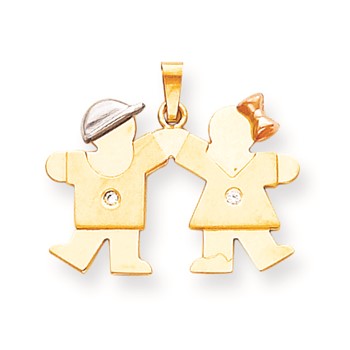 14k Tri-Color AA Diamond kid pendant