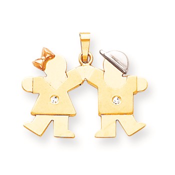 14k Tri-Color AA Diamond kid pendant