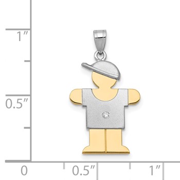 14k Two-tone The Kids Small Boy with Hat on Right AAA Diamond Hugs Pendant — alternate view