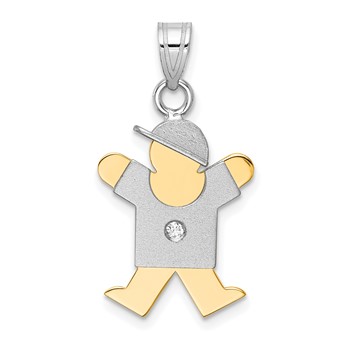 14k Two-tone The Kids Small Boy with Hat on Right A Diamond Joy Pendant