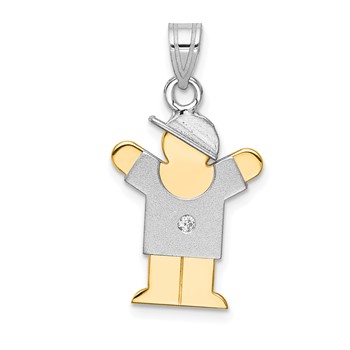 14k Two-tone The Kids Small Boy with Hat on Right AAA Diamond Love Pendant