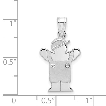 14k Two-tone The Kids Small Boy in Overalls with Hat on Left AA Diamond Love Pendant — alternate view