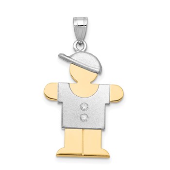 14k Two-tone The Kids Medium Boy with Hat on Right VS Diamond Hugs Pendant