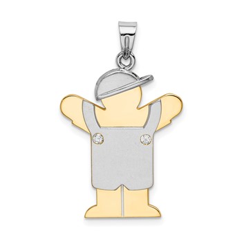 14k Two-tone The Kids Medium Boy in Overalls with Hat on Left VS Diamond Love Pendant