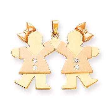 14k Two-tone A Diamond kid pendant