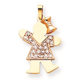 14k Two-tone A Diamond kid pendant