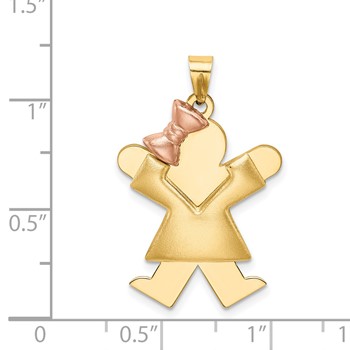 14k Two-tone The Kids Medium Puffed Girl with Bow on Left Engravable Joy Charm — alternate view