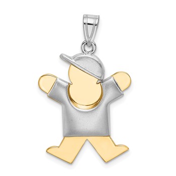 14k Two-tone The Kids Medium Puffed Boy with Hat on Right Engravable Joy Charm