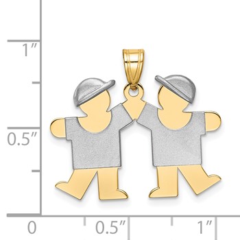 14k Two-tone The Kids Small Double Boys Engravable Kiss Charm — alternate view